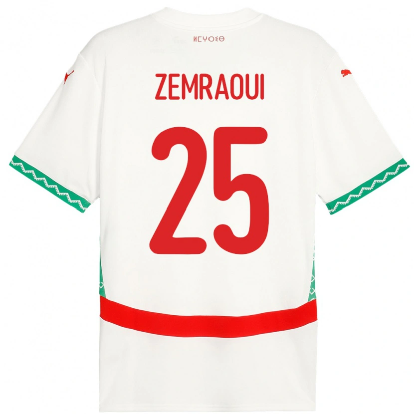 Danxen Femme Maillot Maroc Oussama Zemraoui #25 Blanc Tenues Extérieur 24-26 T-Shirt