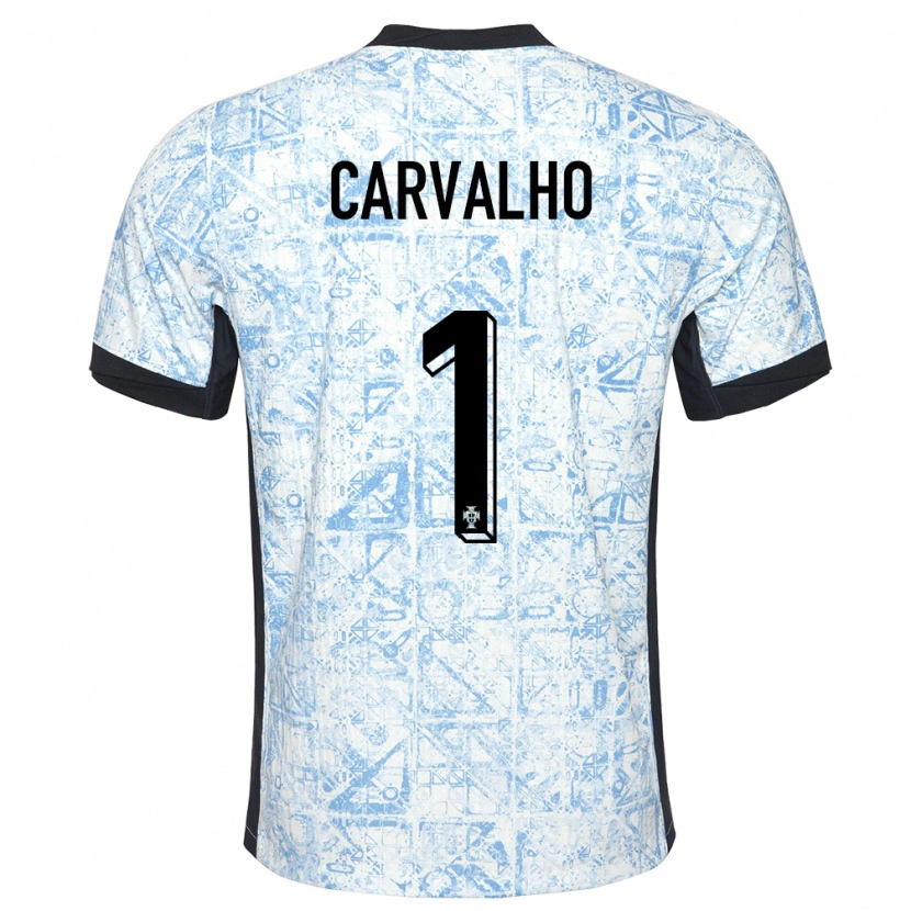 Danxen Femme Maillot Portugal João Carvalho #1 Bleu Crème Tenues Extérieur 24-26 T-Shirt