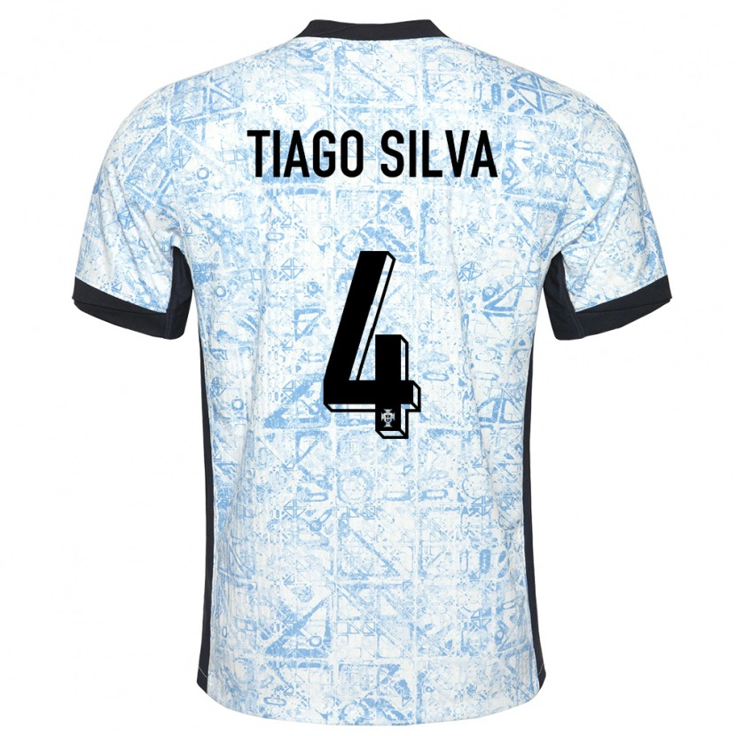 Danxen Femme Maillot Portugal Tiago Silva #4 Bleu Crème Tenues Extérieur 24-26 T-Shirt