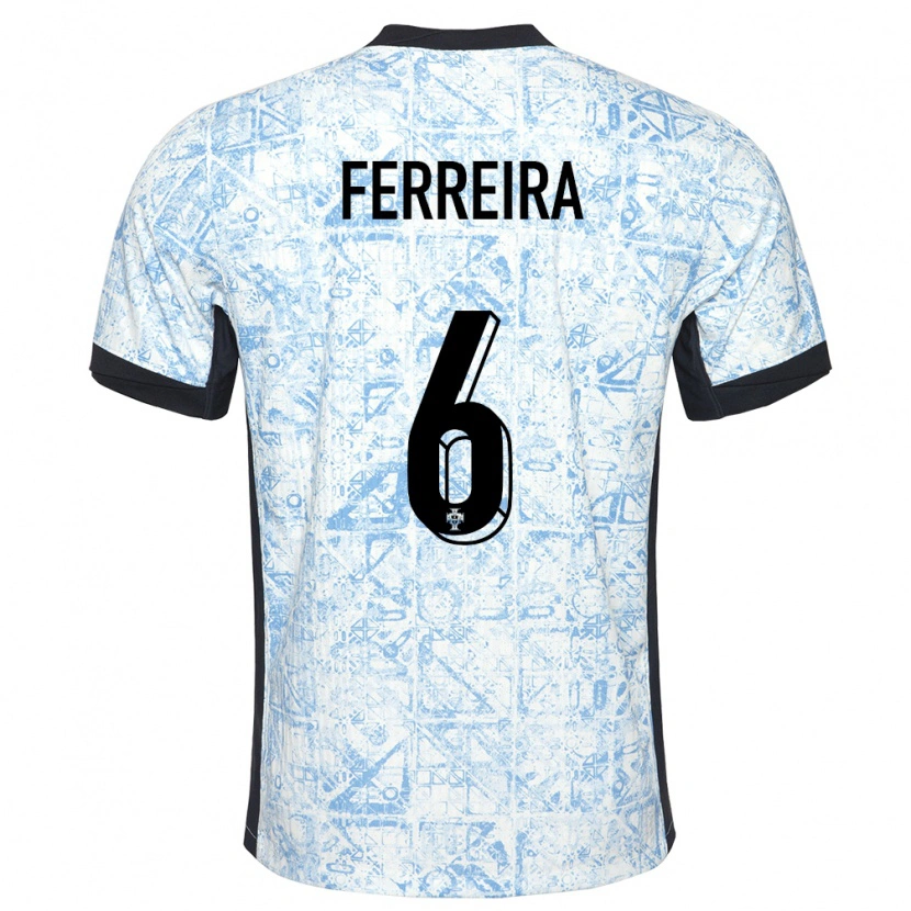 Danxen Femme Maillot Portugal Martim Ferreira #6 Bleu Crème Tenues Extérieur 24-26 T-Shirt