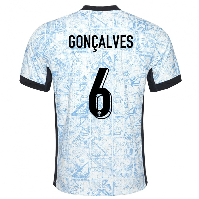 Danxen Femme Maillot Portugal Rodrigo Gonçalves #6 Bleu Crème Tenues Extérieur 24-26 T-Shirt