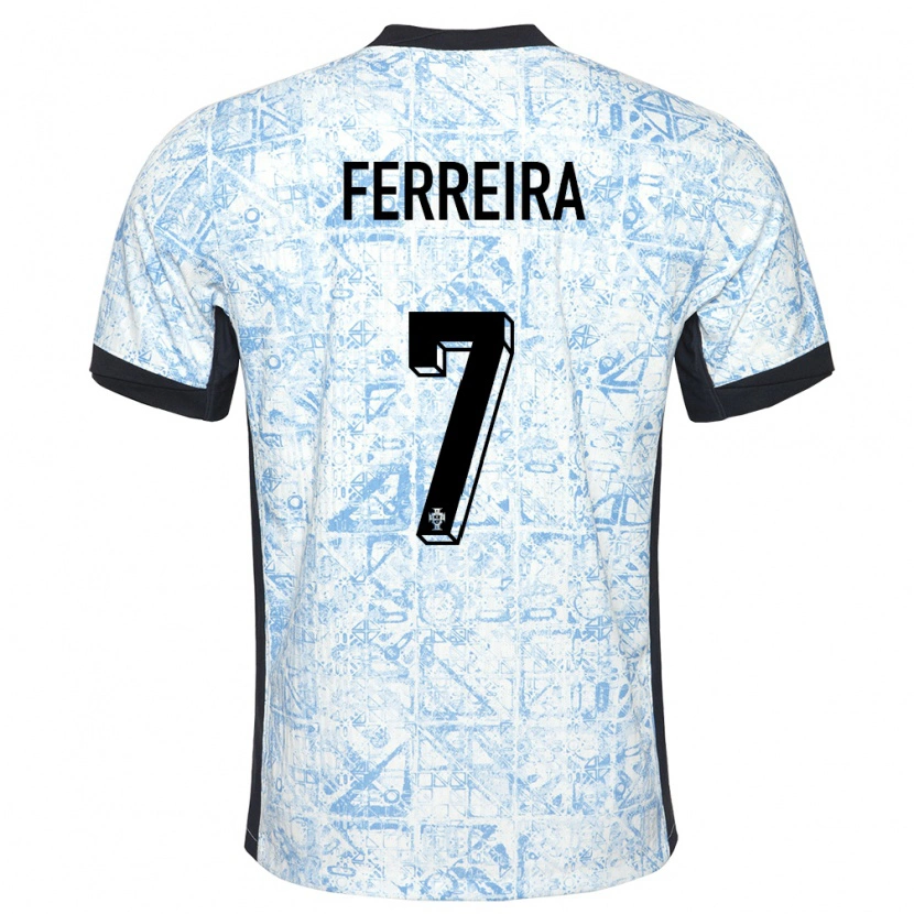 Danxen Femme Maillot Portugal Tiago Ferreira #7 Bleu Crème Tenues Extérieur 24-26 T-Shirt