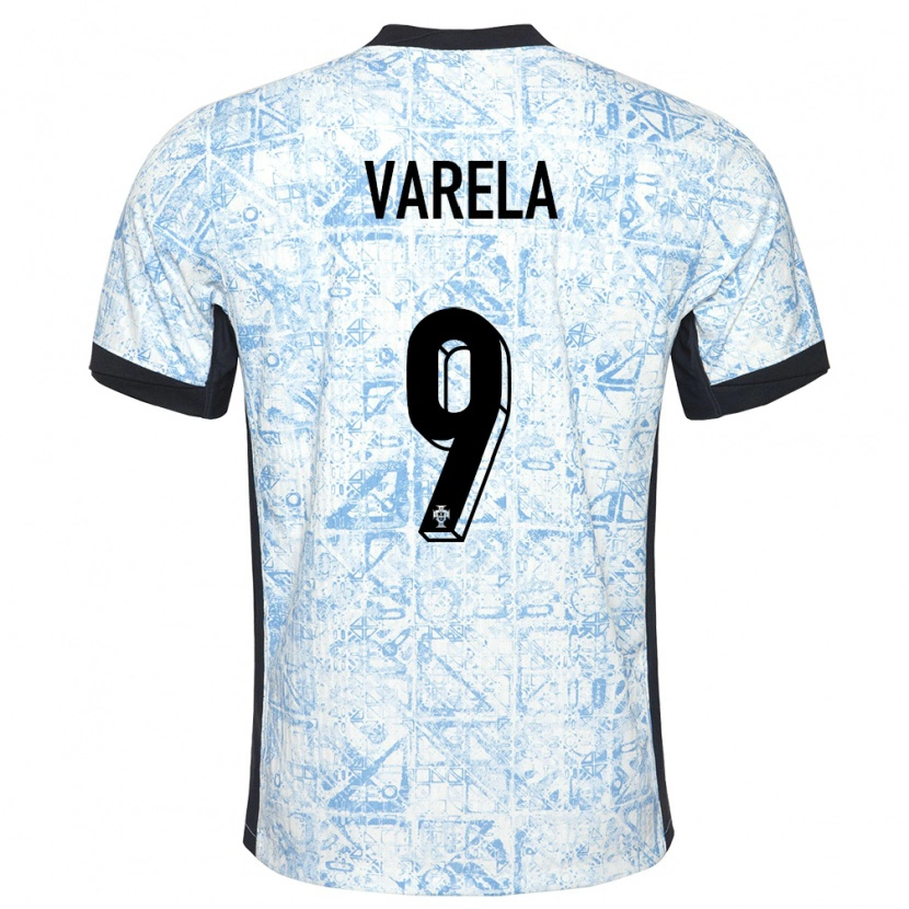 Danxen Femme Maillot Portugal Gustavo Varela #9 Bleu Crème Tenues Extérieur 24-26 T-Shirt