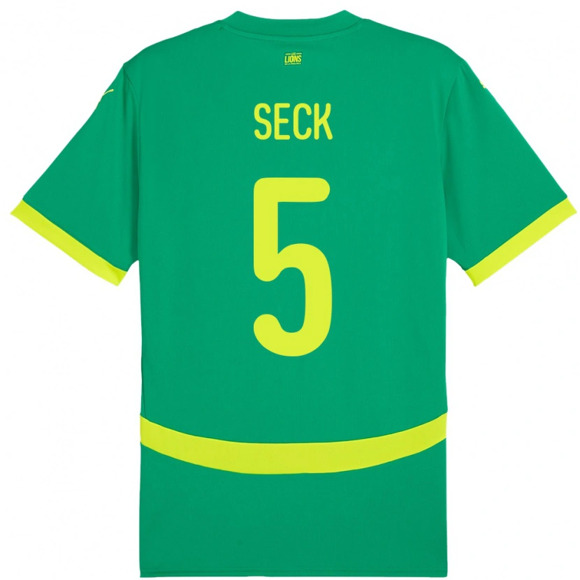 Danxen Femme Maillot Sénégal Ibrahima Seck #5 Vert Tenues Extérieur 24-26 T-Shirt