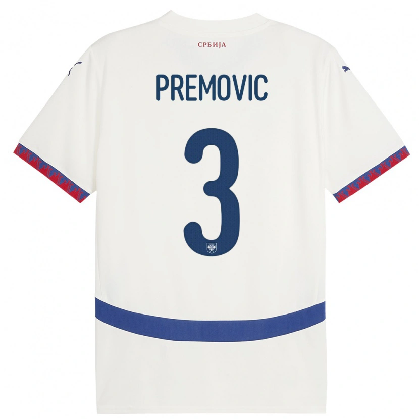 Danxen Femme Maillot Serbie Relja Premovic #3 Blanc Tenues Extérieur 24-26 T-Shirt