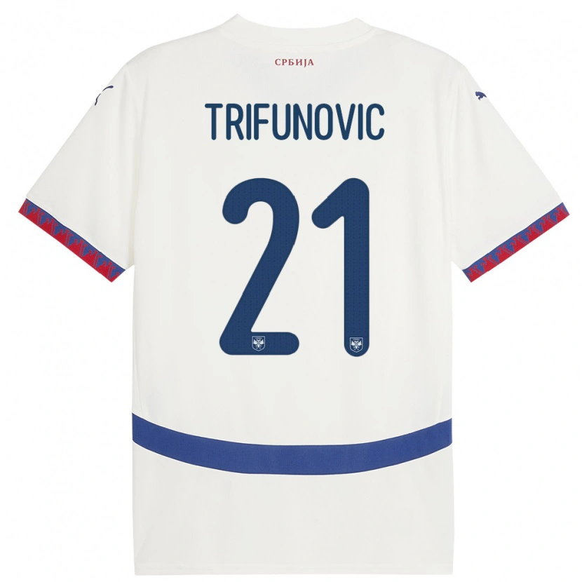 Danxen Femme Maillot Serbie Nemanja Trifunovic #21 Blanc Tenues Extérieur 24-26 T-Shirt
