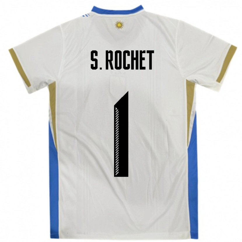 Danxen Femme Maillot Uruguay Sergio Rochet #1 Blanc Bleu Tenues Extérieur 24-26 T-Shirt