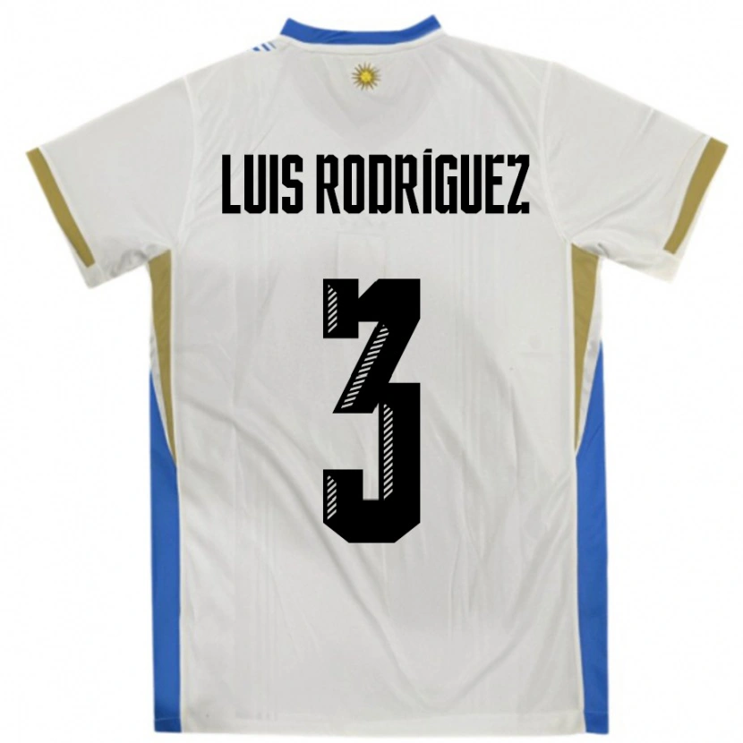 Danxen Femme Maillot Uruguay José Luis Rodríguez #3 Blanc Bleu Tenues Extérieur 24-26 T-Shirt