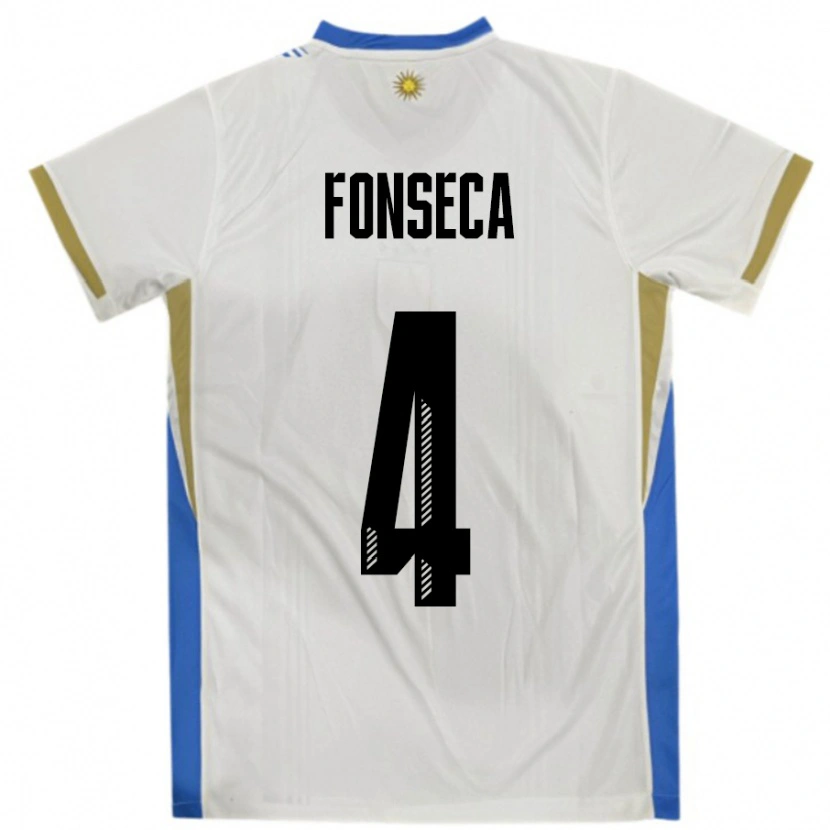 Danxen Femme Maillot Uruguay Nicolás Fonseca #4 Blanc Bleu Tenues Extérieur 24-26 T-Shirt