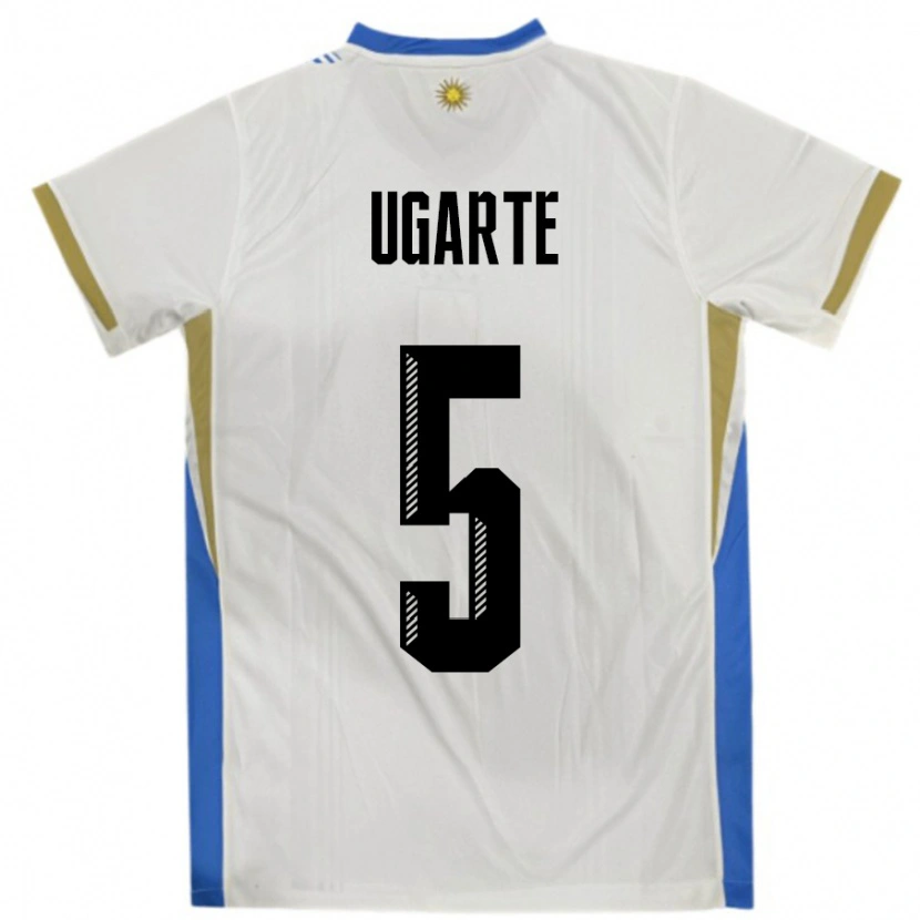 Danxen Femme Maillot Uruguay Manuel Ugarte #5 Blanc Bleu Tenues Extérieur 24-26 T-Shirt