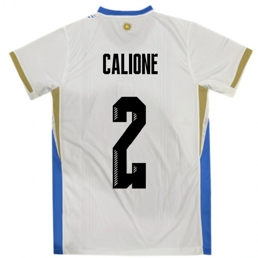 Danxen Femme Maillot Uruguay Paolo Calione #2 Blanc Bleu Tenues Extérieur 24-26 T-Shirt