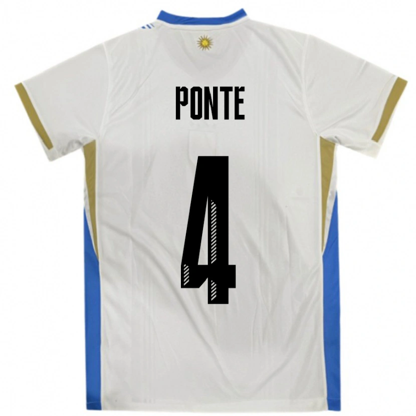 Danxen Femme Maillot Uruguay Mateo Ponte #4 Blanc Bleu Tenues Extérieur 24-26 T-Shirt