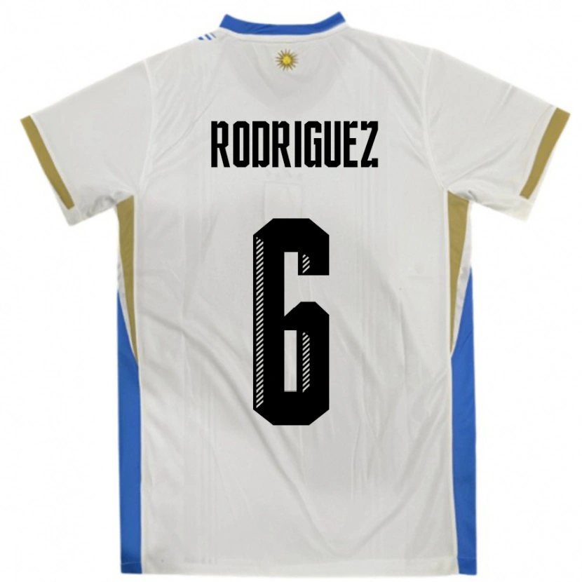 Danxen Femme Maillot Uruguay Valentín Rodríguez #6 Blanc Bleu Tenues Extérieur 24-26 T-Shirt