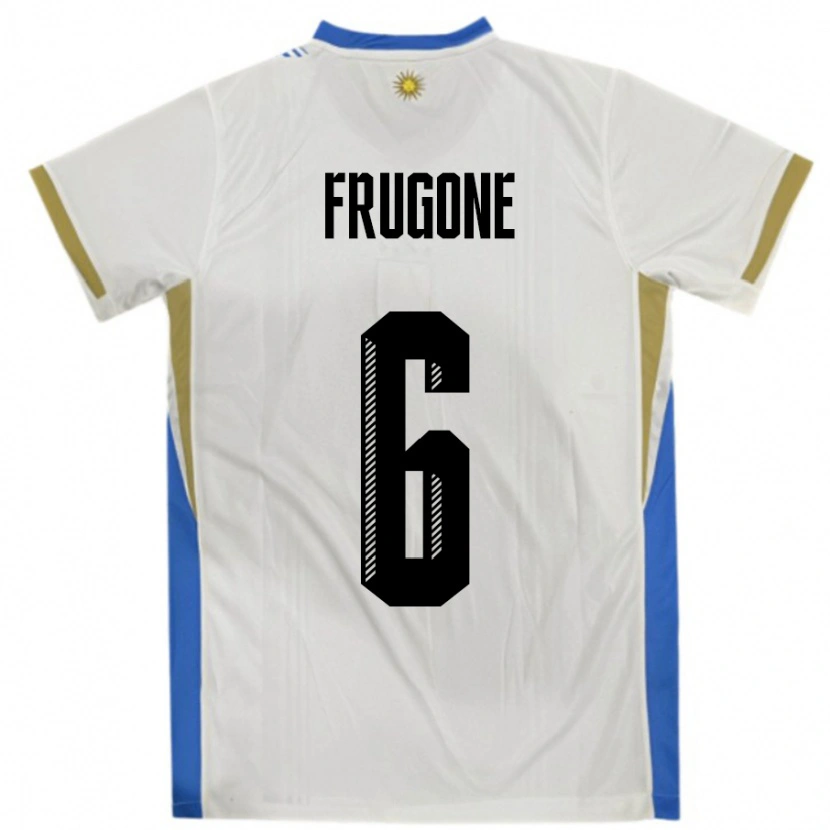 Danxen Femme Maillot Uruguay Axel Frugone #6 Blanc Bleu Tenues Extérieur 24-26 T-Shirt