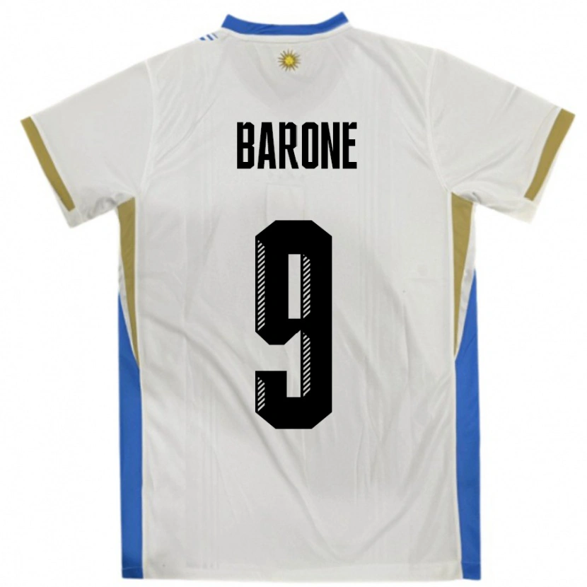 Danxen Femme Maillot Uruguay Faustino Barone #9 Blanc Bleu Tenues Extérieur 24-26 T-Shirt