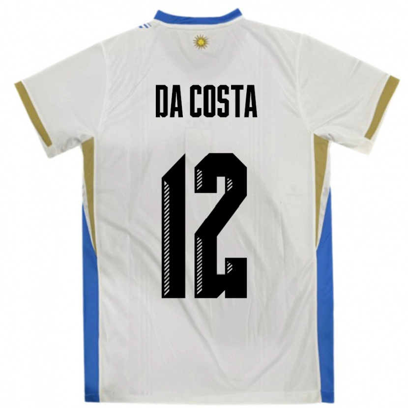 Danxen Femme Maillot Uruguay Paulo Da Costa #12 Blanc Bleu Tenues Extérieur 24-26 T-Shirt