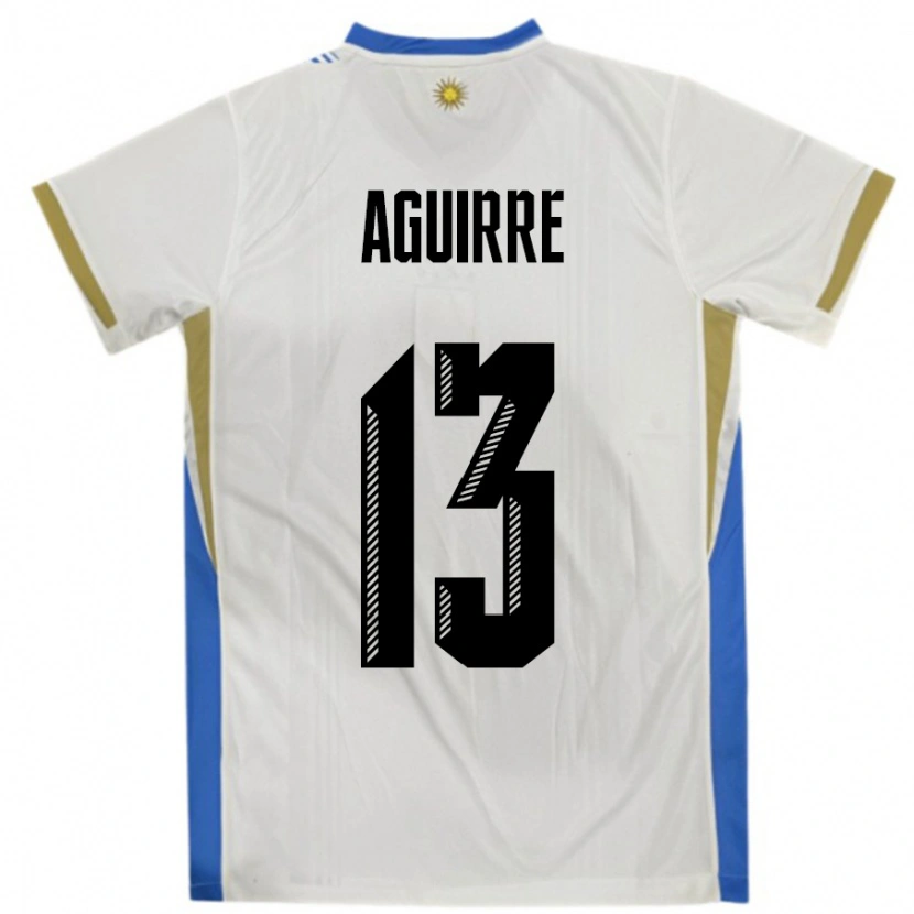 Danxen Femme Maillot Uruguay Joaquin Aguirre #13 Blanc Bleu Tenues Extérieur 24-26 T-Shirt