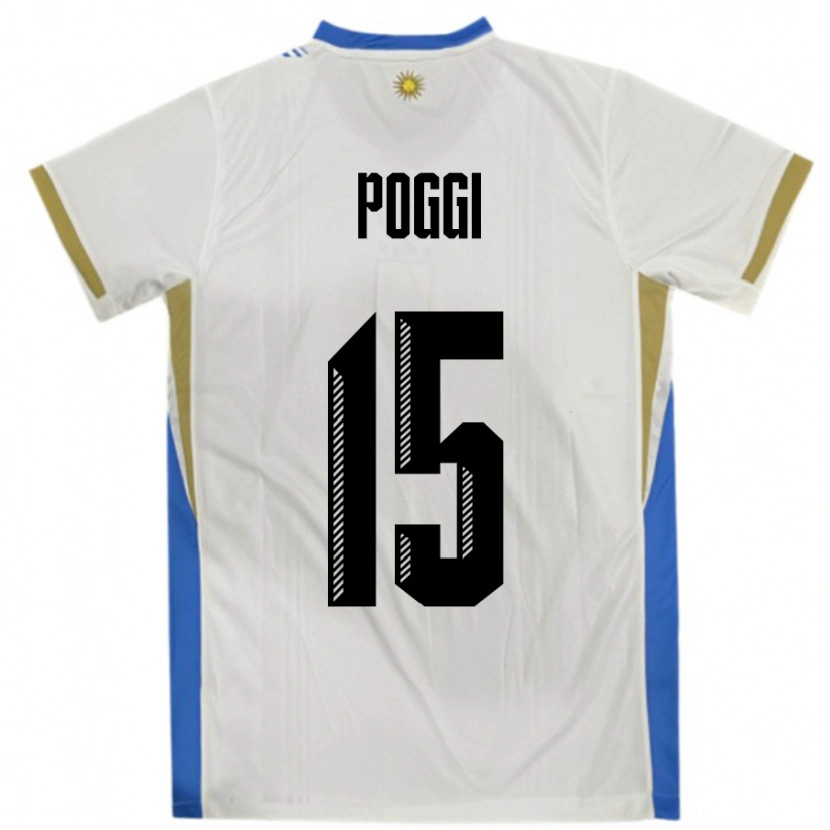 Danxen Femme Maillot Uruguay Vicente Poggi #15 Blanc Bleu Tenues Extérieur 24-26 T-Shirt