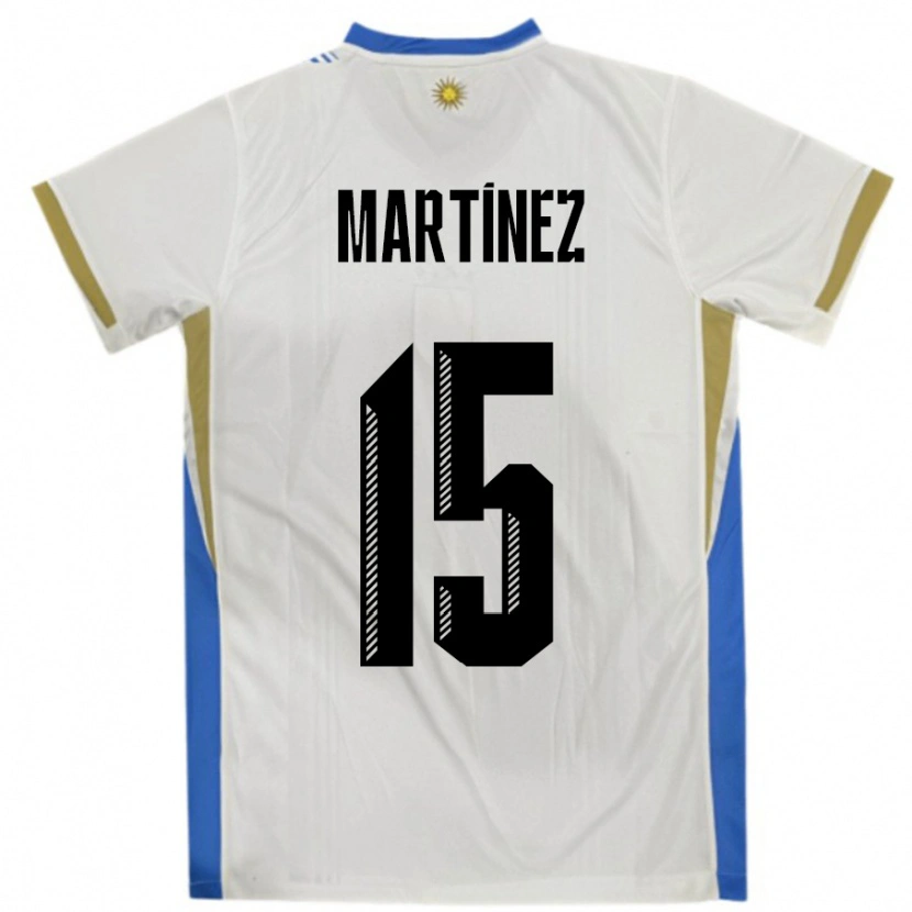 Danxen Femme Maillot Uruguay Facundo Martínez #15 Blanc Bleu Tenues Extérieur 24-26 T-Shirt