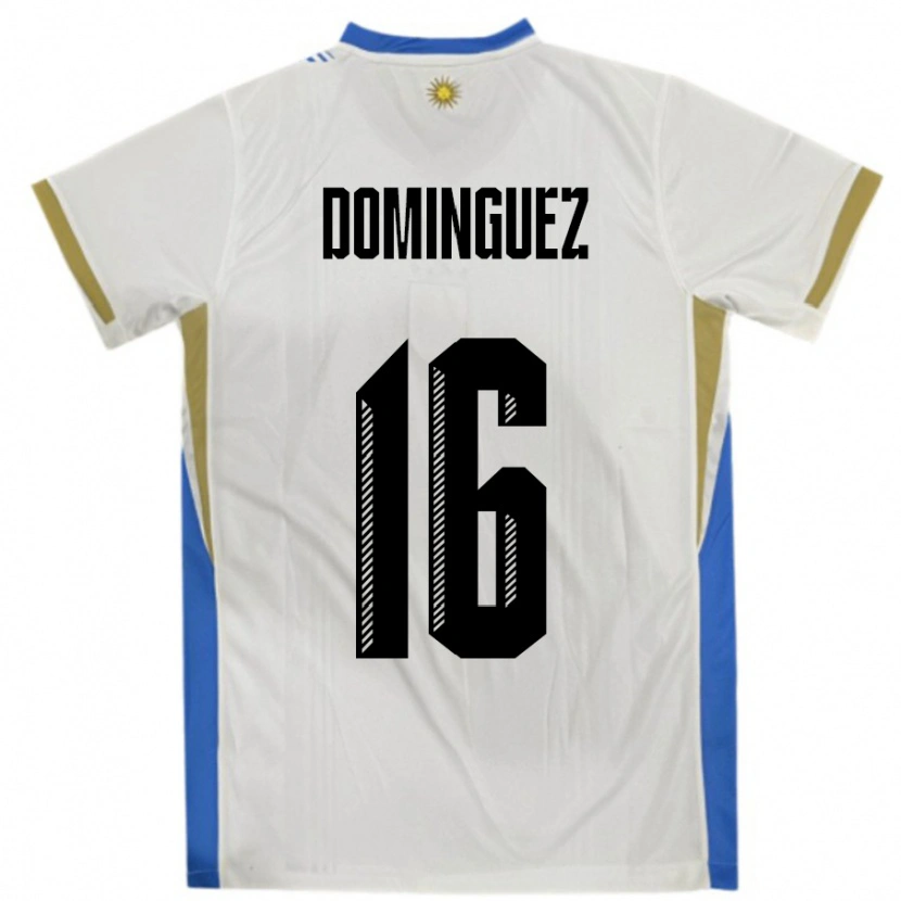 Danxen Femme Maillot Uruguay Facundo Dominguez #16 Blanc Bleu Tenues Extérieur 24-26 T-Shirt