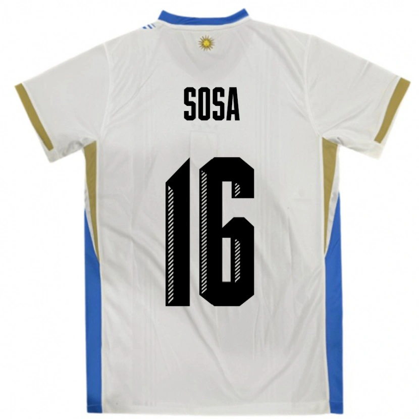 Danxen Femme Maillot Uruguay Santiago Sosa #16 Blanc Bleu Tenues Extérieur 24-26 T-Shirt
