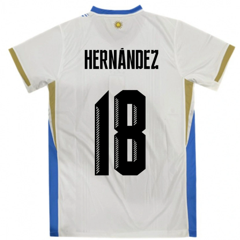 Danxen Femme Maillot Uruguay Tomás Hernández #18 Blanc Bleu Tenues Extérieur 24-26 T-Shirt