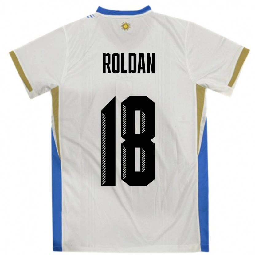 Danxen Femme Maillot Uruguay Thiago Roldan #18 Blanc Bleu Tenues Extérieur 24-26 T-Shirt