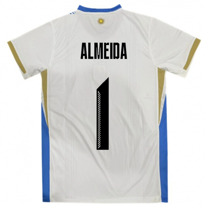 Danxen Femme Maillot Uruguay Martin Almeida #1 Blanc Bleu Tenues Extérieur 24-26 T-Shirt