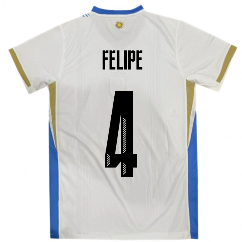 Danxen Femme Maillot Uruguay Laura Felipe #4 Blanc Bleu Tenues Extérieur 24-26 T-Shirt