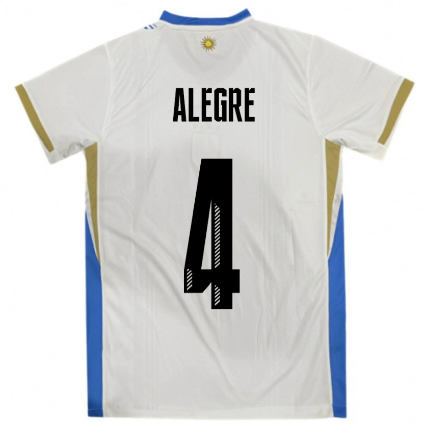 Danxen Femme Maillot Uruguay Ignacio Alegre #4 Blanc Bleu Tenues Extérieur 24-26 T-Shirt