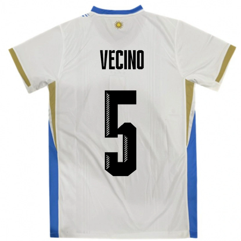 Danxen Femme Maillot Uruguay Matias Vecino #5 Blanc Bleu Tenues Extérieur 24-26 T-Shirt