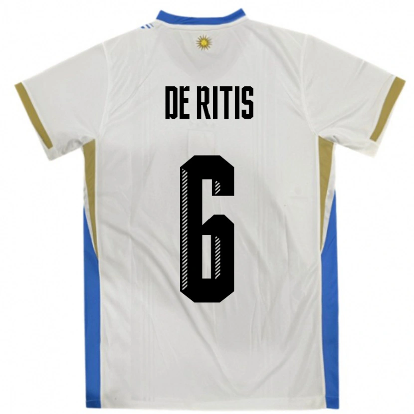 Danxen Femme Maillot Uruguay Mathias De Ritis #6 Blanc Bleu Tenues Extérieur 24-26 T-Shirt