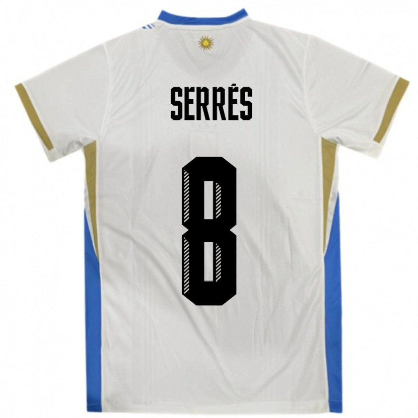 Danxen Femme Maillot Uruguay Felipe Serres #8 Blanc Bleu Tenues Extérieur 24-26 T-Shirt