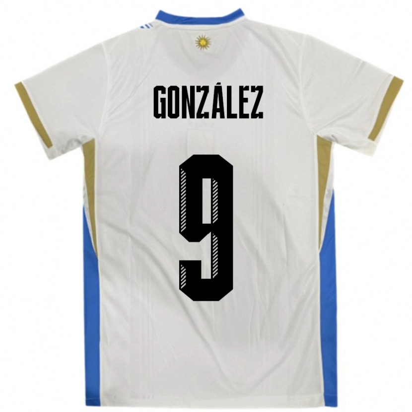 Danxen Femme Maillot Uruguay Pamela Gonzalez #9 Blanc Bleu Tenues Extérieur 24-26 T-Shirt