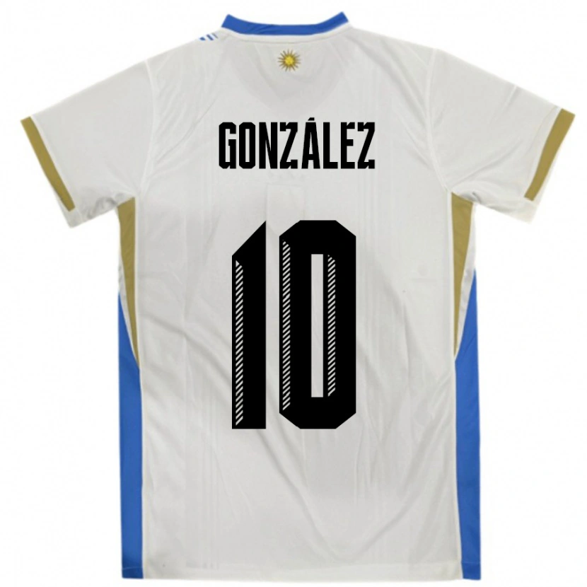 Danxen Femme Maillot Uruguay Franco Gonzalez #10 Blanc Bleu Tenues Extérieur 24-26 T-Shirt