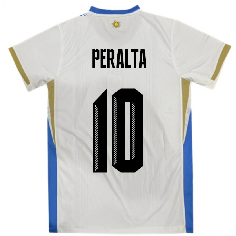Danxen Femme Maillot Uruguay Mateo Peralta #10 Blanc Bleu Tenues Extérieur 24-26 T-Shirt