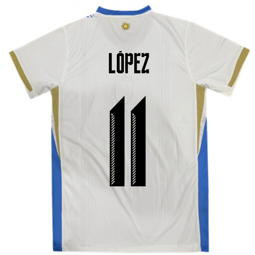 Danxen Femme Maillot Uruguay Guillermo Lopez #11 Blanc Bleu Tenues Extérieur 24-26 T-Shirt