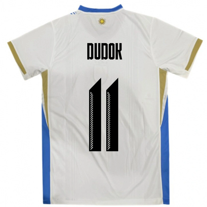 Danxen Femme Maillot Uruguay Rodrigo Dudok #11 Blanc Bleu Tenues Extérieur 24-26 T-Shirt