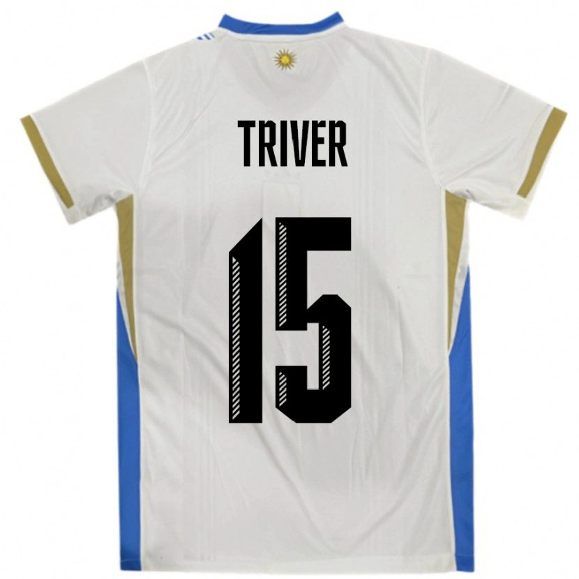 Danxen Femme Maillot Uruguay Francisco Triver #15 Blanc Bleu Tenues Extérieur 24-26 T-Shirt