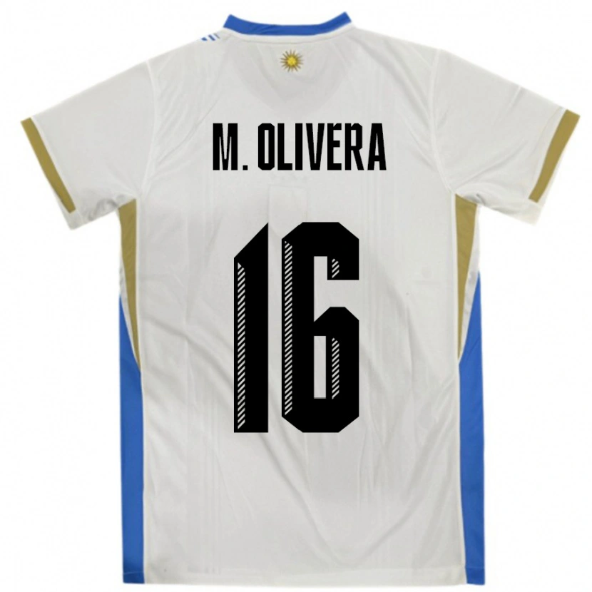 Danxen Femme Maillot Uruguay Mathias Olivera #16 Blanc Bleu Tenues Extérieur 24-26 T-Shirt
