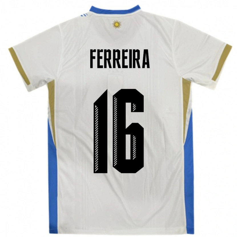 Danxen Femme Maillot Uruguay Joaquin Ferreira #16 Blanc Bleu Tenues Extérieur 24-26 T-Shirt