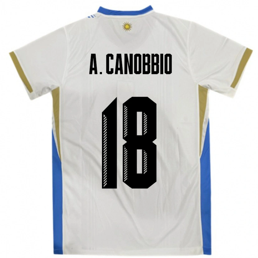Danxen Femme Maillot Uruguay Agustin Canobbio #18 Blanc Bleu Tenues Extérieur 24-26 T-Shirt
