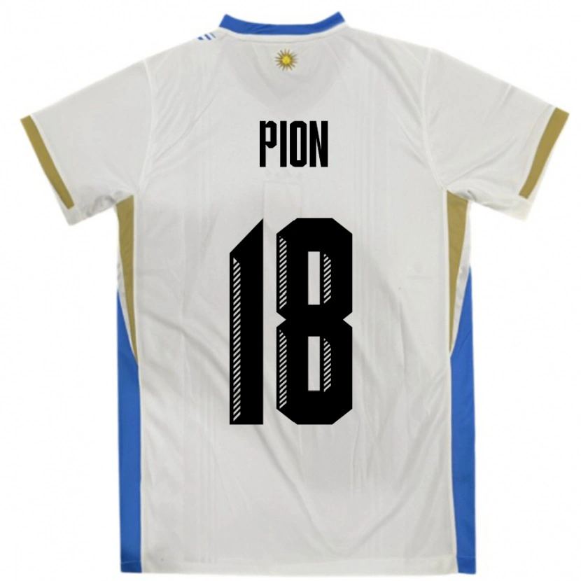 Danxen Femme Maillot Uruguay Mariana Pion #18 Blanc Bleu Tenues Extérieur 24-26 T-Shirt