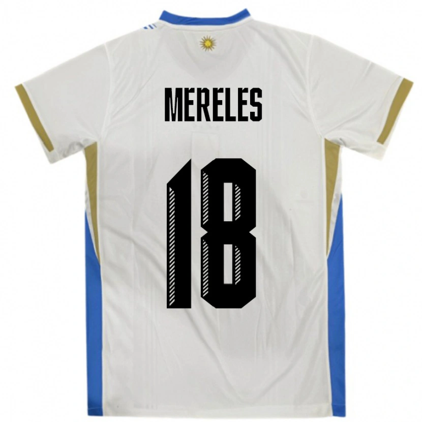 Danxen Femme Maillot Uruguay Exequiel Mereles #18 Blanc Bleu Tenues Extérieur 24-26 T-Shirt