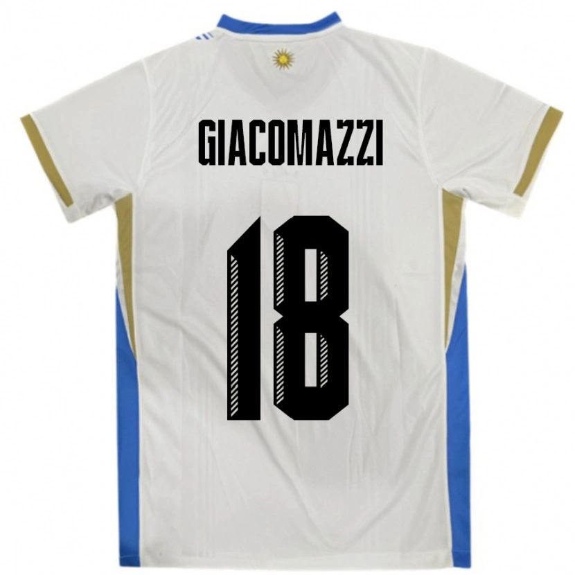 Danxen Femme Maillot Uruguay Sebastian Giacomazzi #18 Blanc Bleu Tenues Extérieur 24-26 T-Shirt