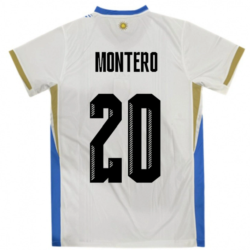 Danxen Femme Maillot Uruguay Alfonso Montero #20 Blanc Bleu Tenues Extérieur 24-26 T-Shirt