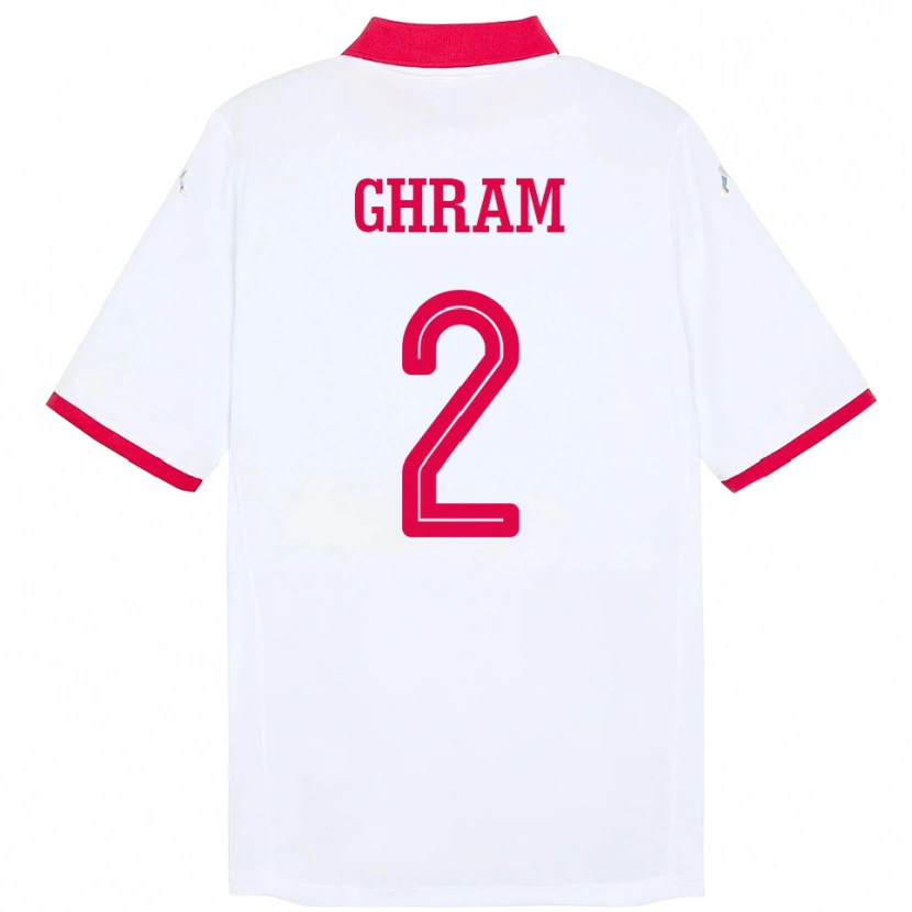 Danxen Femme Maillot Tunisie Alaa Ghram #2 Blanc Tenues Extérieur 24-26 T-Shirt