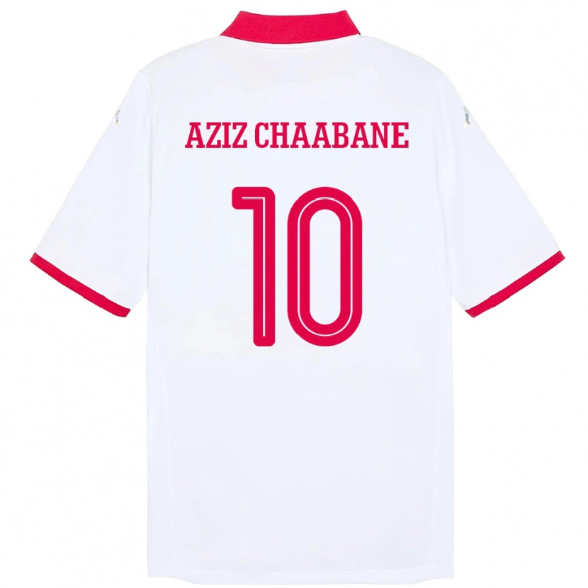 Danxen Femme Maillot Tunisie Mohamed Aziz Chaabane #10 Blanc Tenues Extérieur 24-26 T-Shirt