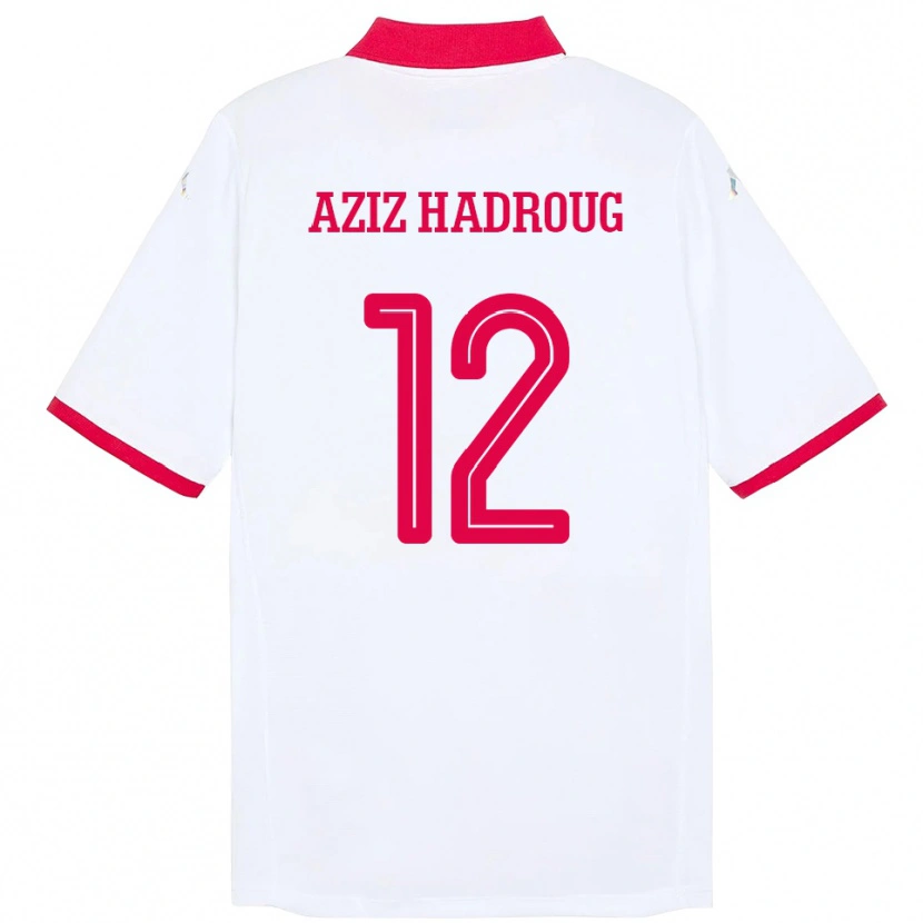 Danxen Femme Maillot Tunisie Mohamed Aziz Hadroug #12 Blanc Tenues Extérieur 24-26 T-Shirt