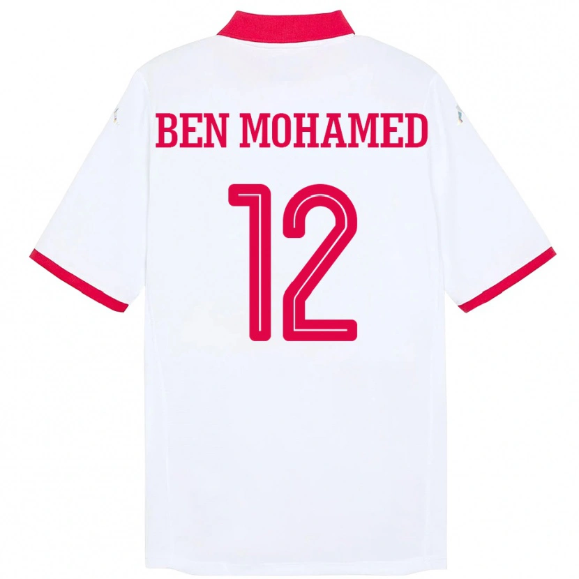 Danxen Femme Maillot Tunisie Ibtissem Ben Mohamed #12 Blanc Tenues Extérieur 24-26 T-Shirt